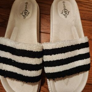Black and White Striped Women's Sandals